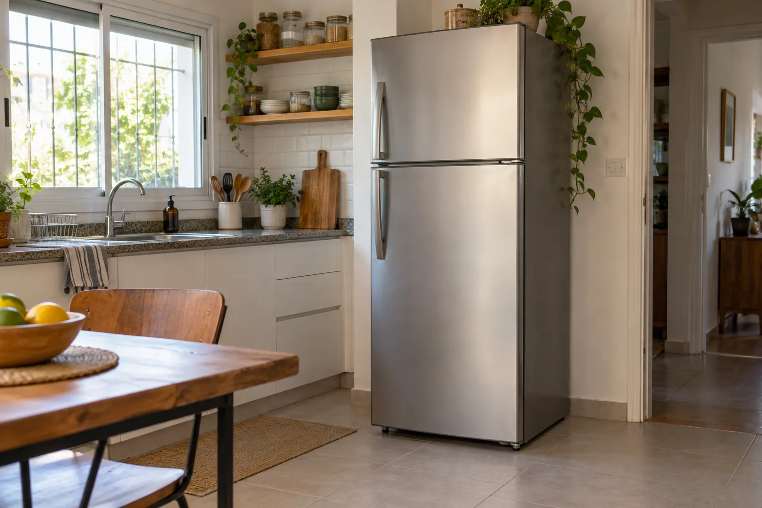 Heladera familiar en una cocina doméstica